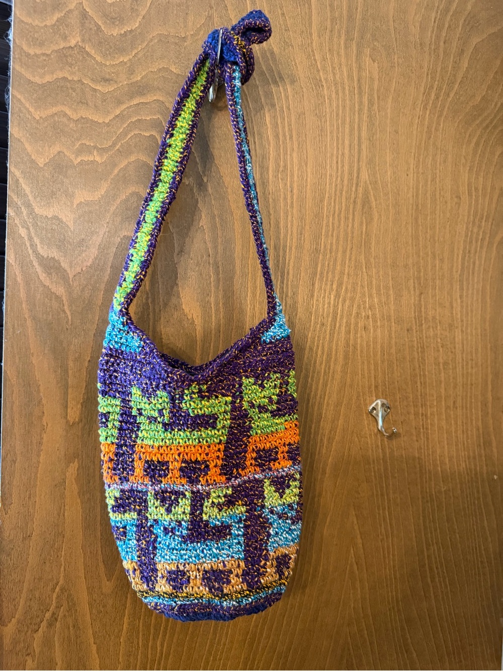 Multicolor boho  Shoulder Bag - Purple, Blue, Green, Orange. Zipper top.